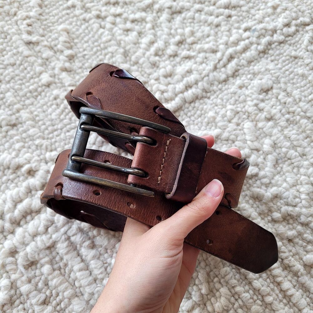 Vtg Banana Republic Brown Leather Belt With Braided Detail 36